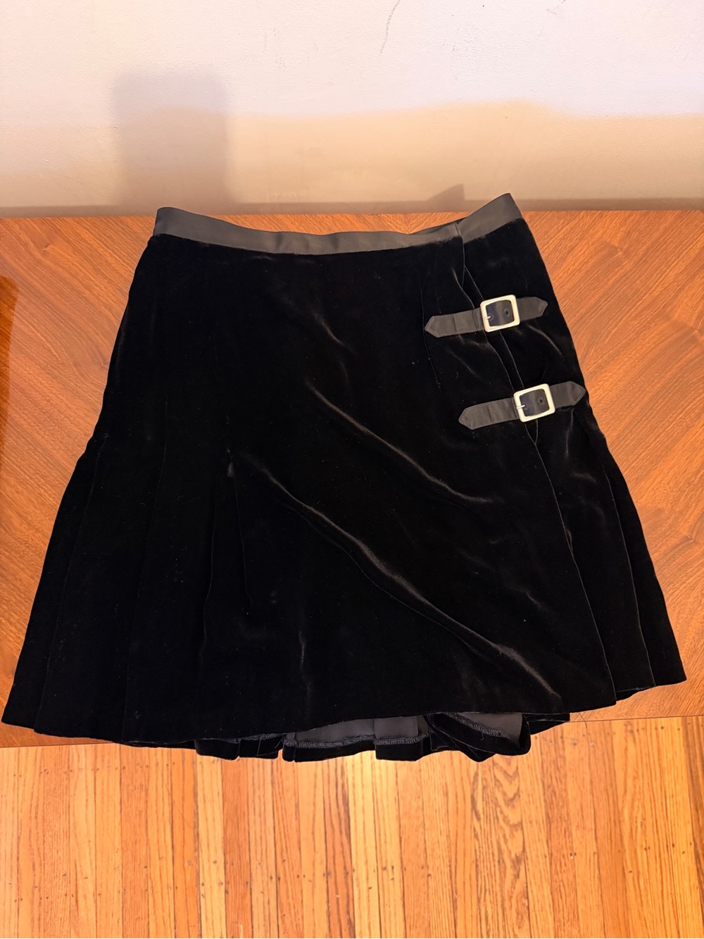 Ralph Lauren Black Velvet Mini Skirt with Buckle Detail